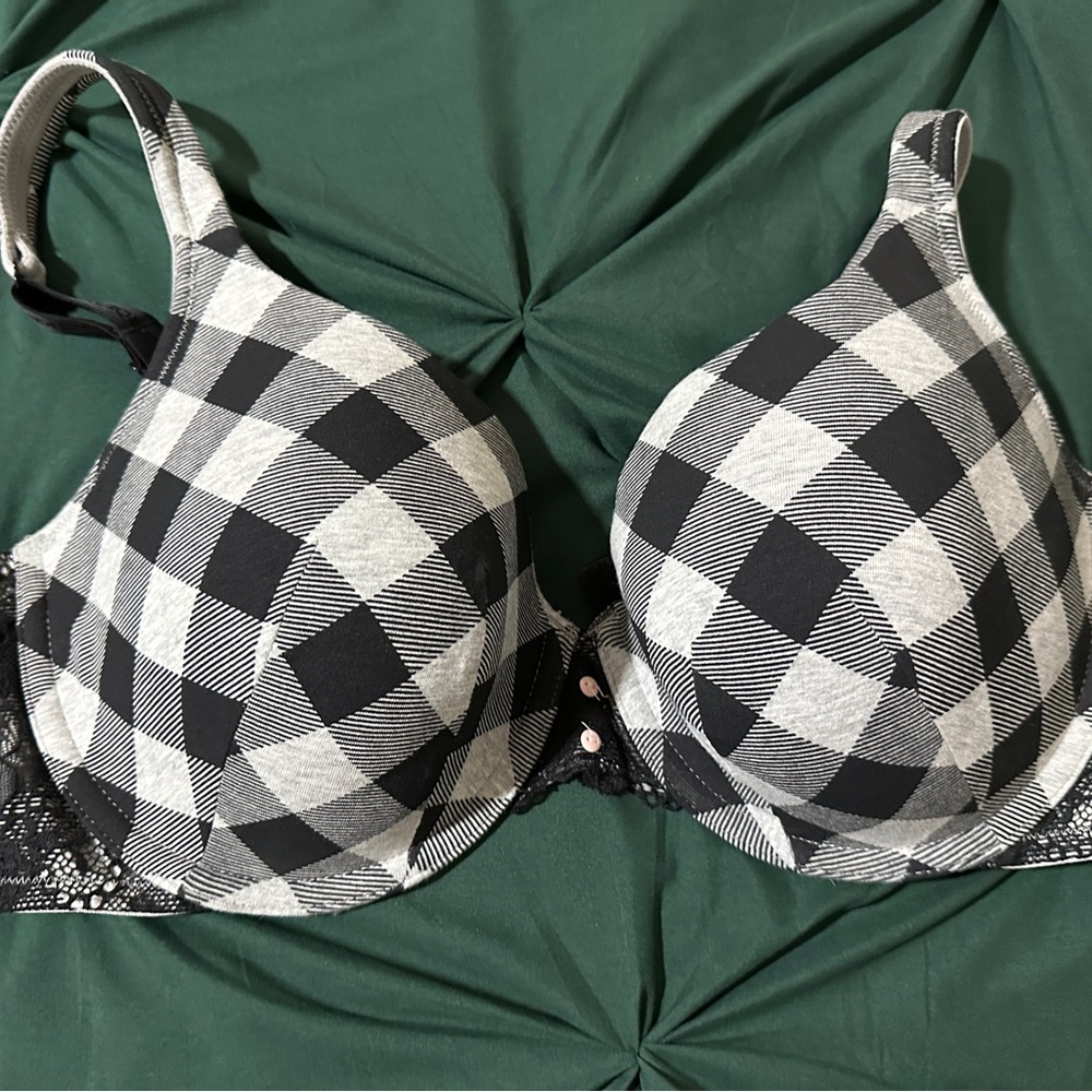 Cacique Black and Gray Checkered Bra